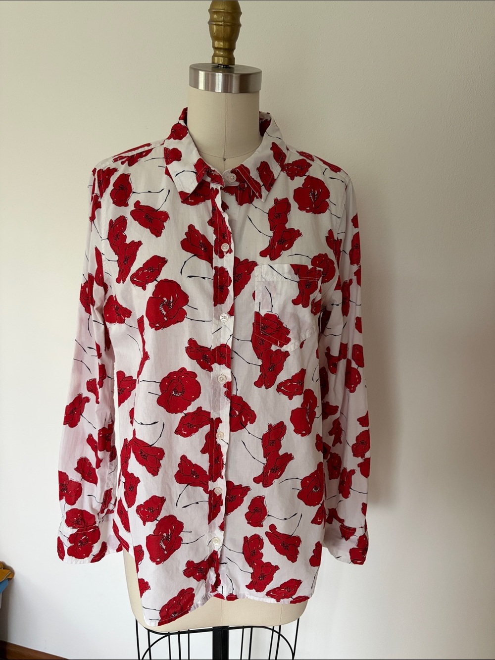 GAP White Button-Down Shirt with Red Floral Print